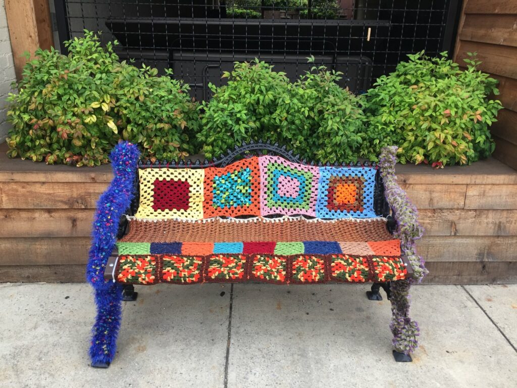 Yarn Bombing of Park Bench